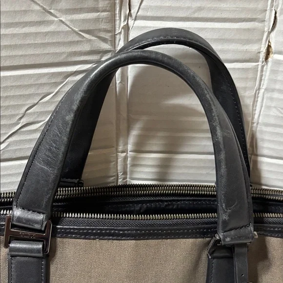 Tumi Beacon Hill Branch slim laptop coated canvas leather trim briefcase.